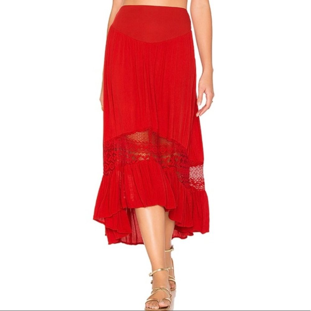 Red Boho Band of Gypsies Midi Skirt Sz Large